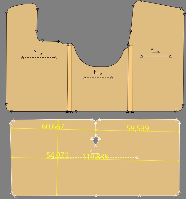 Gabarit CITROEN DS 20 à 23 AVEC PASSAGE CEINTURE - tapis avant en 3 parties- Arrière 120x54cm